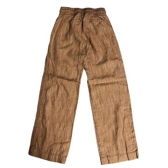 Athleta Cabo Linen Textured Wide Leg Pants Womens 0 Brown Elastic Waist Pull On - Picture 2 of 12